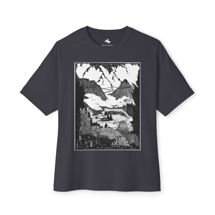 Mountain Landscape Oversized Tee - Unisex Graphic Shirt, Casual Wear, Gift for Adventurers, Nature Lover's Apparel, Eco-Friendly Style