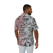Men's Anime Print Hawaiian Camp Shirt, Cute Summer Shirt, Beachwear, Vacation Outfit, Boho Style Apparel, Trendy Summer Fashion