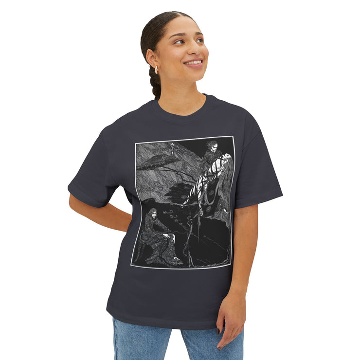 Gothic Art Unisex Oversized Boxy Tee, Trendy Graphic T-Shirt, Casual Wear, Unique Gift, Artistic Apparel