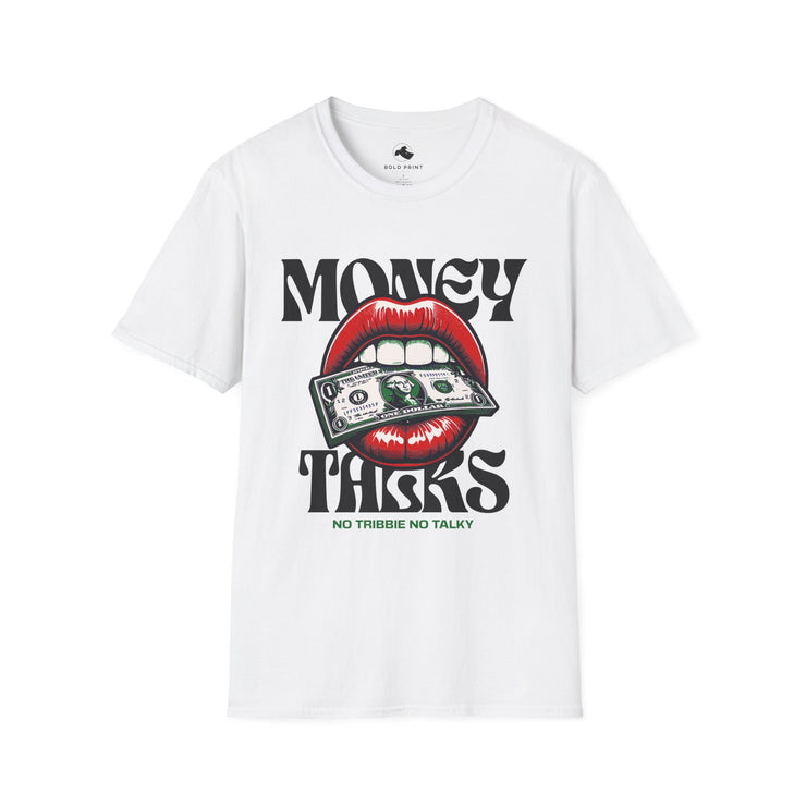 Money Talks Unisex Softstyle T-Shirt, Trendy Graphic Tee, Gift for Her, Stylish Casual Wear, Streetwear Fashion, Birthday Gift Red Lipstick