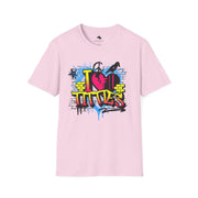 Urban Love Graffiti T-Shirt - Casual Streetwear for Art Lovers, Graphic Tee for Festivals, Gift for Friends, Unisex Softstyle Tee