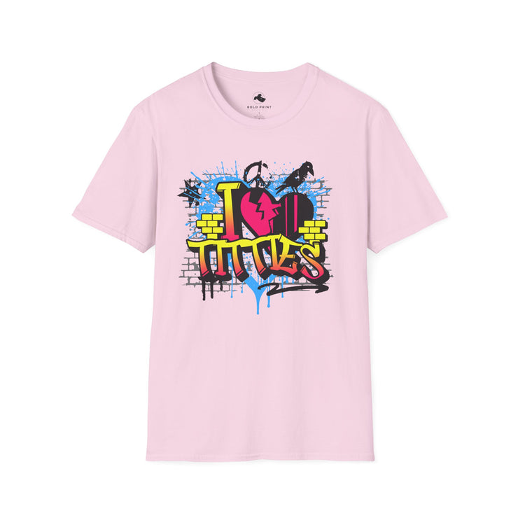 Urban Love Graffiti T-Shirt - Casual Streetwear for Art Lovers, Graphic Tee for Festivals, Gift for Friends, Unisex Softstyle Tee
