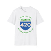 Highway 420 Unisex Softstyle T-Shirt | Adventure Shirt for Road Trips, Travel Lover Gift, Casual Wear, Eco-Friendly Tee, Fun Graphic Tee