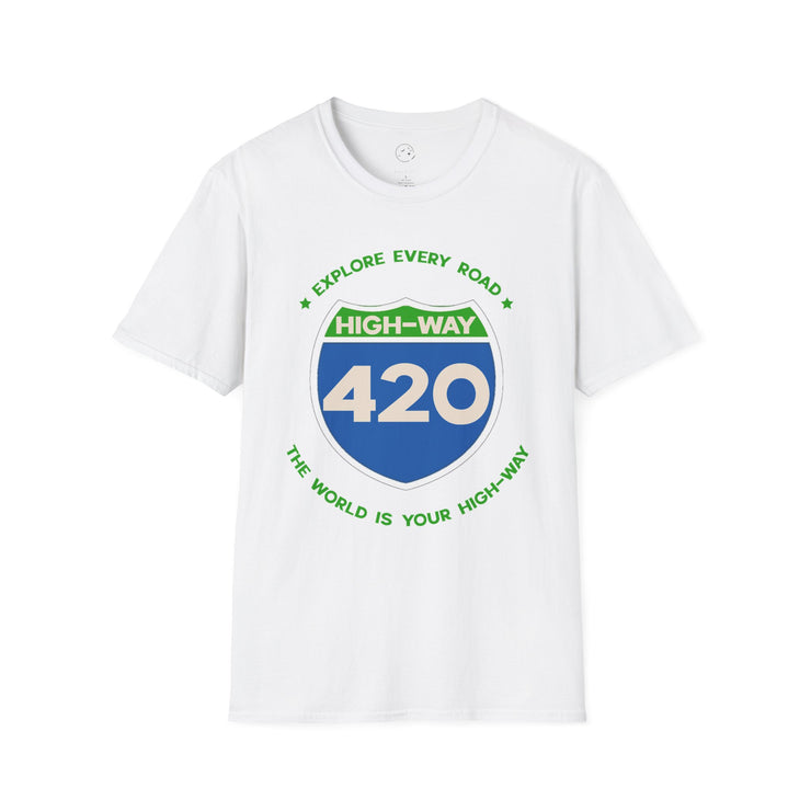 Highway 420 Unisex Softstyle T-Shirt | Adventure Shirt for Road Trips, Travel Lover Gift, Casual Wear, Eco-Friendly Tee, Fun Graphic Tee