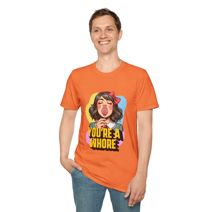 Bold Graphic T-Shirt: You're a Whore Design, Funny Tee, Gift for Friends, Casual Wear, Statement Tee, Unique Gift Idea - Bold PrintBold Graphic T-Shirt: You're a Whore Design, Funny Tee, Gift for Friends, Casual Wear, Statement Tee, Unique Gift IdeaT-ShirtBold Graphic T-Shirt: You're a Whore Design, Funny Tee, Gift for Friends, Casual Wear, Statement Tee, Unique Gift Idea