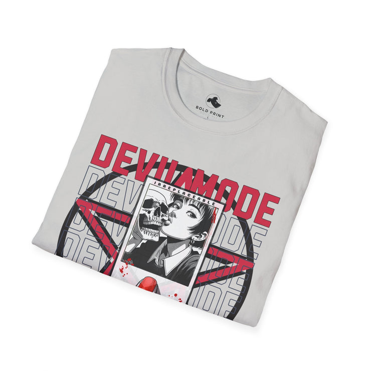 Devilmode Graphic Tee - Unisex Softstyle T-Shirt, Gothic Fashion, Festival Wear, Music Concert Outfit, Gift for Rebels - Bold PrintDevilmode Graphic Tee - Unisex Softstyle T-Shirt, Gothic Fashion, Festival Wear, Music Concert Outfit, Gift for RebelsT-ShirtDevilmode Graphic Tee - Unisex Softstyle T-Shirt, Gothic Fashion, Festival Wear, Music Concert Outfit, Gift for Rebels