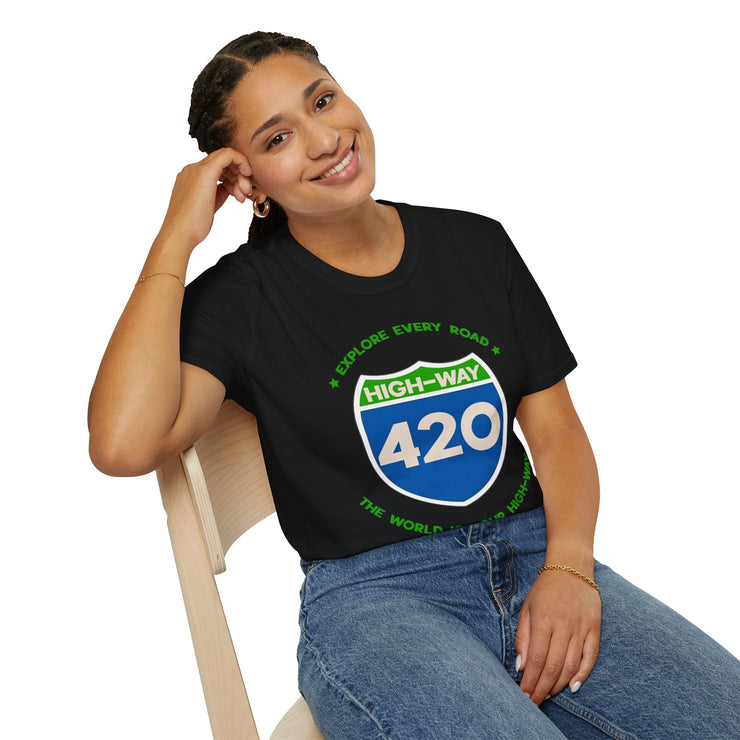Highway 420 Unisex Softstyle T-Shirt | Adventure Shirt for Road Trips, Travel Lover Gift, Casual Wear, Eco - Friendly Tee, Fun Graphic Tee - Bold PrintHighway 420 Unisex Softstyle T-Shirt | Adventure Shirt for Road Trips, Travel Lover Gift, Casual Wear, Eco - Friendly Tee, Fun Graphic TeeT-ShirtHighway 420 Unisex Softstyle T-Shirt | Adventure Shirt for Road Trips, Travel Lover Gift, Casual Wear, Eco - Friendly Tee, Fun Graphic Tee