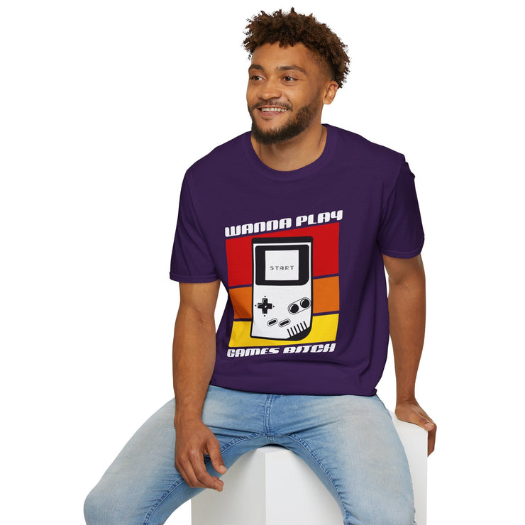 Retro Gamer T-Shirt | Wanna Play Games Bitch | Unisex Softstyle Tee | Perfect for Gamers, Birthdays, Retro Parties, or Casual Wear - Bold PrintRetro Gamer T-Shirt | Wanna Play Games Bitch | Unisex Softstyle Tee | Perfect for Gamers, Birthdays, Retro Parties, or Casual WearT-ShirtRetro Gamer T-Shirt | Wanna Play Games Bitch | Unisex Softstyle Tee | Perfect for Gamers, Birthdays, Retro Parties, or Casual Wear