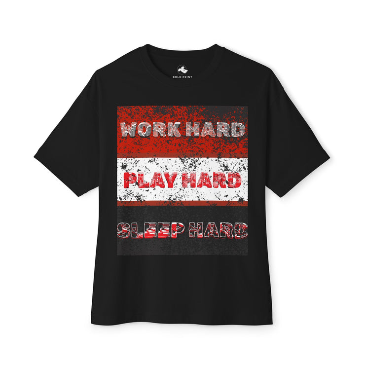 Unisex Oversized Boxy Tee - "Work Hard, Play Hard, Sleep Hard" - Casual Tee for Everyday Wear, Gift Ideas for Him/Her, Motivational [...] - Bold PrintUnisex Oversized Boxy Tee - "Work Hard, Play Hard, Sleep Hard" - Casual Tee for Everyday Wear, Gift Ideas for Him/Her, Motivational [...]T-ShirtUnisex Oversized Boxy Tee - "Work Hard, Play Hard, Sleep Hard" - Casual Tee for Everyday Wear, Gift Ideas for Him/Her, Motivational [...]