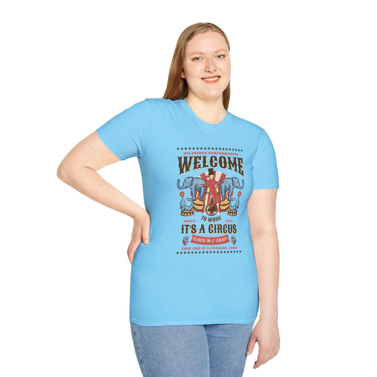 Welcome to the Circus Unisex Softstyle T-Shirt, Fun Gift, Circus Theme Tee, Festival Shirt, Summer Wear, Casual Graphic Top - Bold PrintWelcome to the Circus Unisex Softstyle T-Shirt, Fun Gift, Circus Theme Tee, Festival Shirt, Summer Wear, Casual Graphic TopT-ShirtWelcome to the Circus Unisex Softstyle T-Shirt, Fun Gift, Circus Theme Tee, Festival Shirt, Summer Wear, Casual Graphic Top